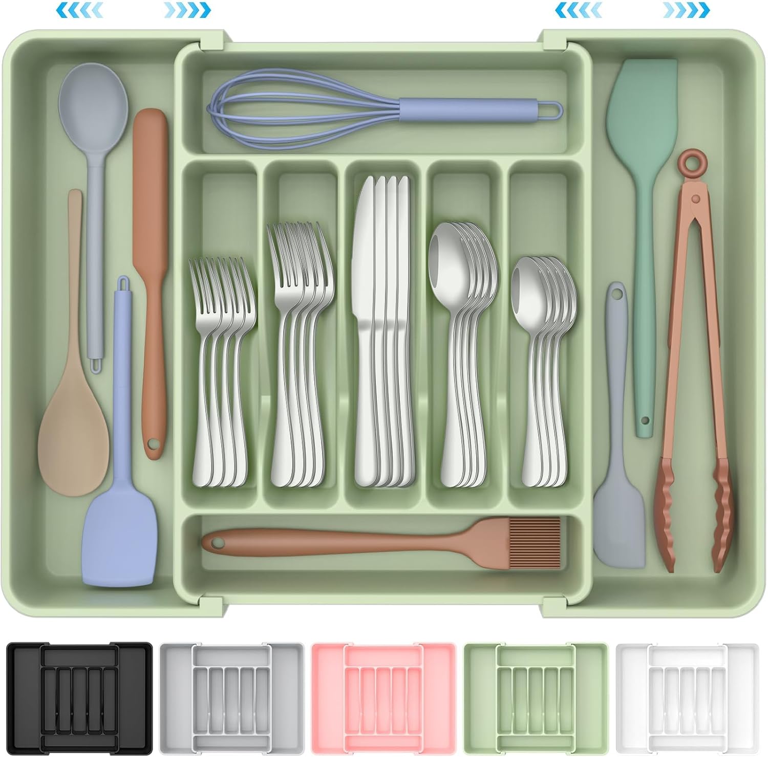 Moonval Expandable Silverware Organizer, Adjustable BPA-Free Cutlery & Utensil Drawer Organizer