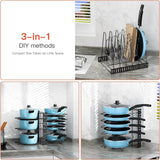 Moonval Adjustable Pot & Pan Organizer Rack, 2-in-1 Kitchen Cookware Storage Stand