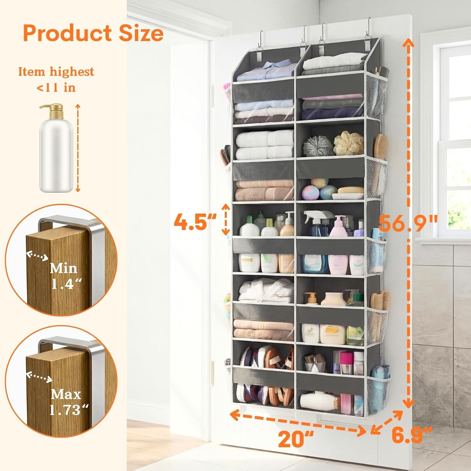 Moonval Over-the-Door Organizer, 5-Tier Hanging Storage with 10 Compartments, 80 lb Capacity