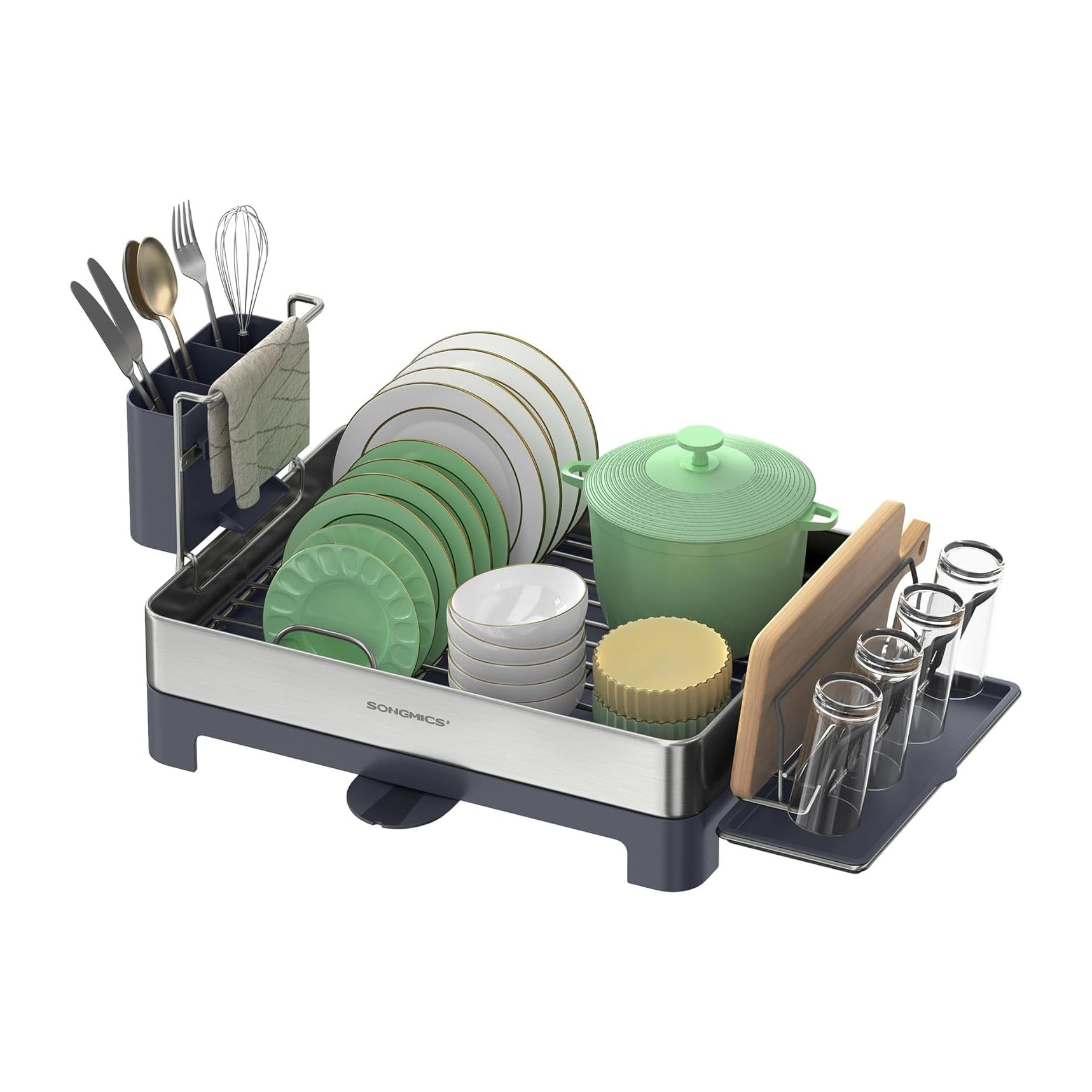 Moonval Full-Size Steel Dish Drying Rack, Premium Kitchen Dish Drainer with Utensil Holder