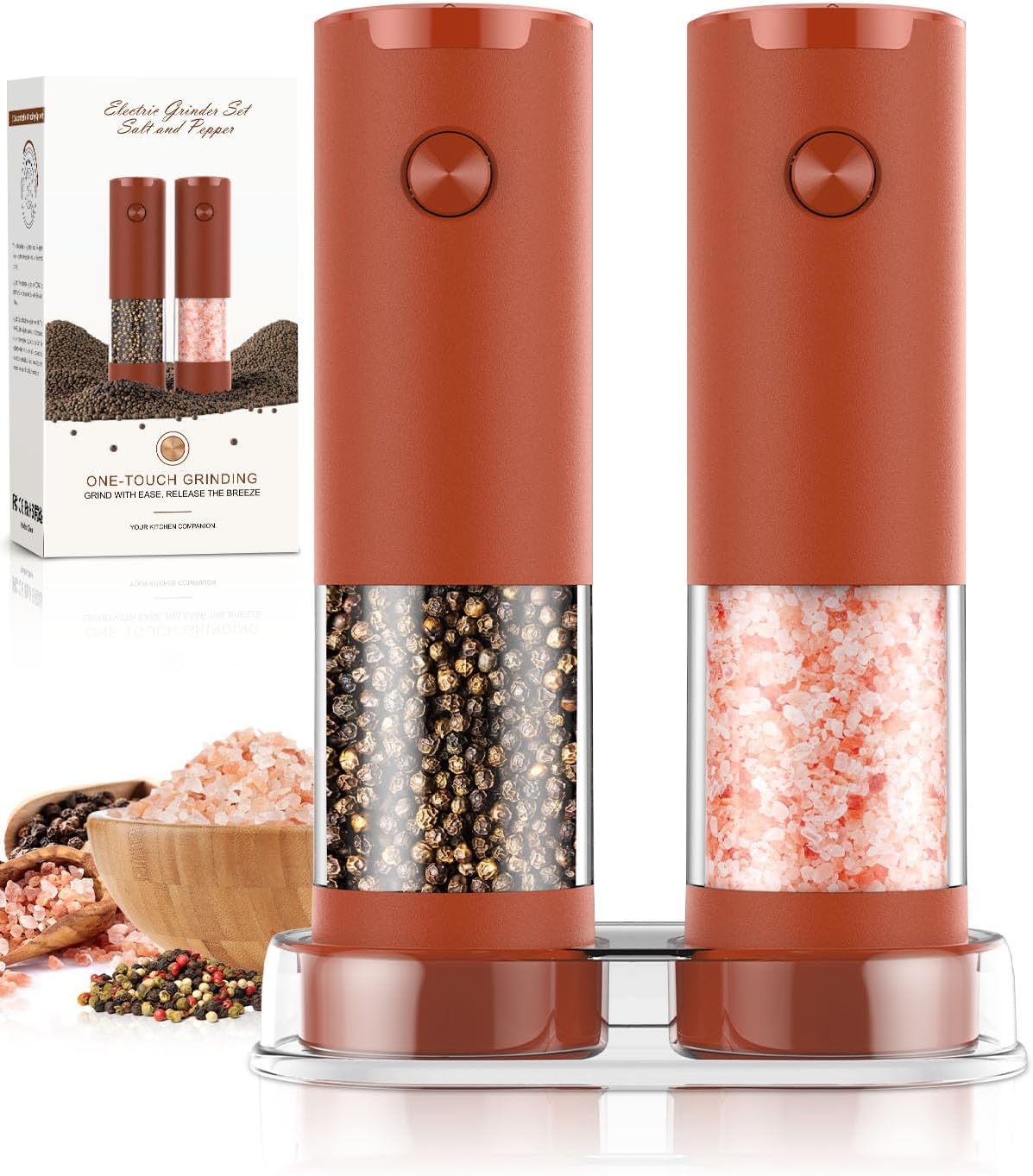 Moonval Electric Salt & Pepper Grinder Set, Automatic Battery-Operated Mills with Adjustable Coarseness