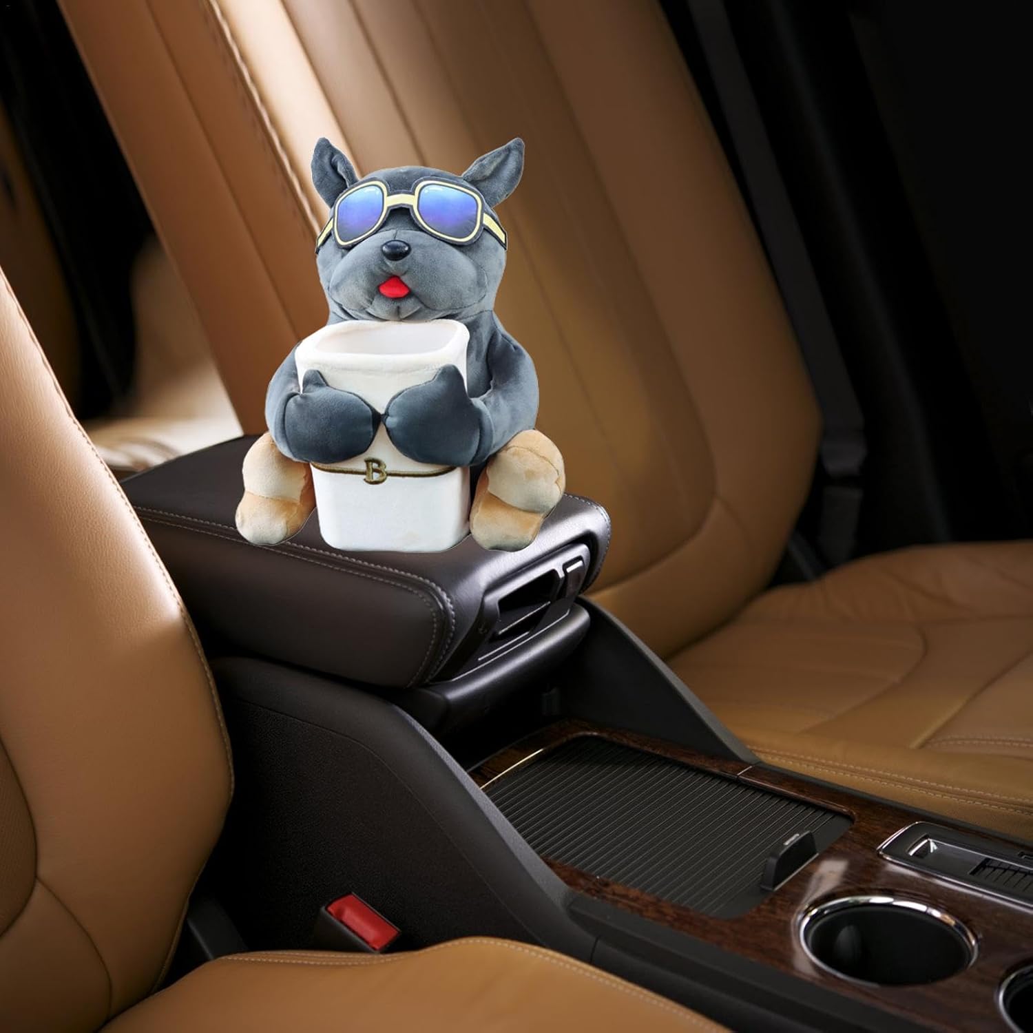 Moonval 2-in-1 Plush Tissue Storage Box, Cute Car Armrest Organizer & Tissue Holder