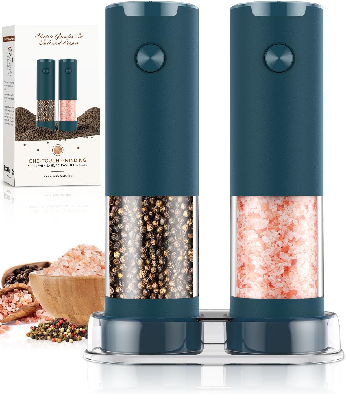 Moonval Electric Salt & Pepper Grinder Set, Automatic Battery-Operated Mills with Adjustable Coarseness