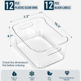 Moonval Clear Storage Bins, 12-Pack Multi-Purpose Organizers with Labels for Pantry, Kitchen & Fridge