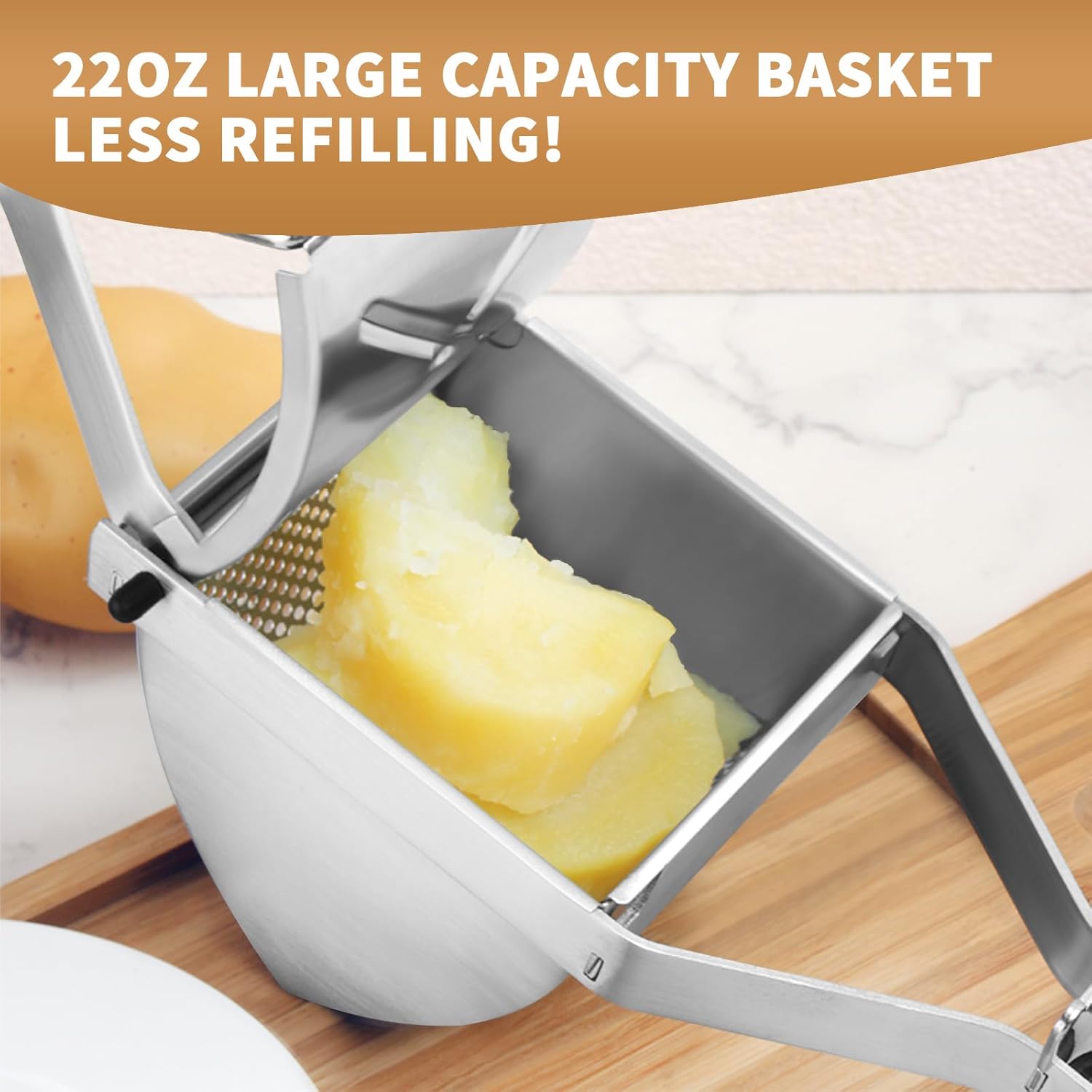 Moonval Heavy Duty Potato Ricer, Stainless Steel 22oz Masher Press with Silicone Handles