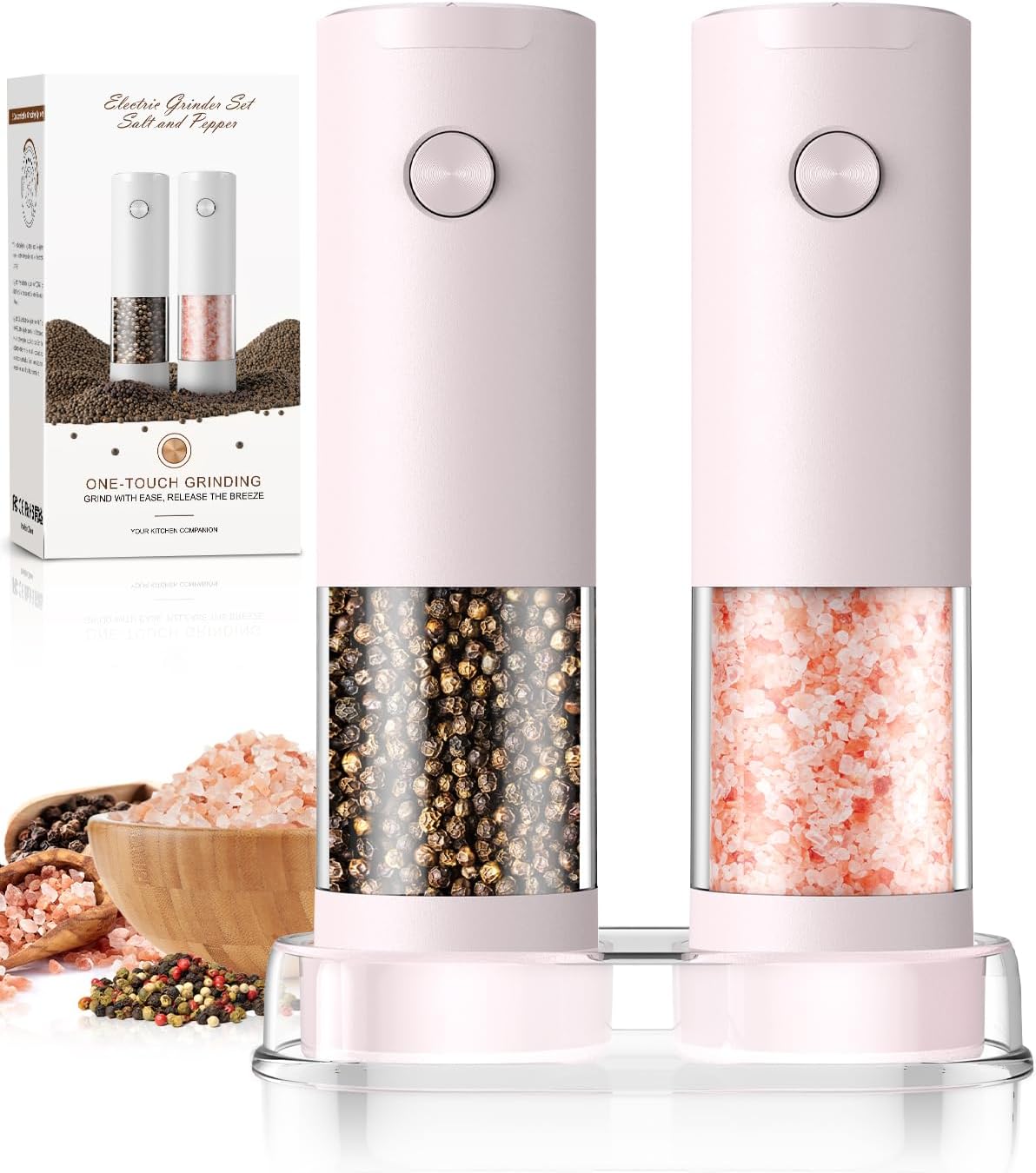 Moonval Electric Salt & Pepper Grinder Set, Automatic Battery-Operated Mills with Adjustable Coarseness