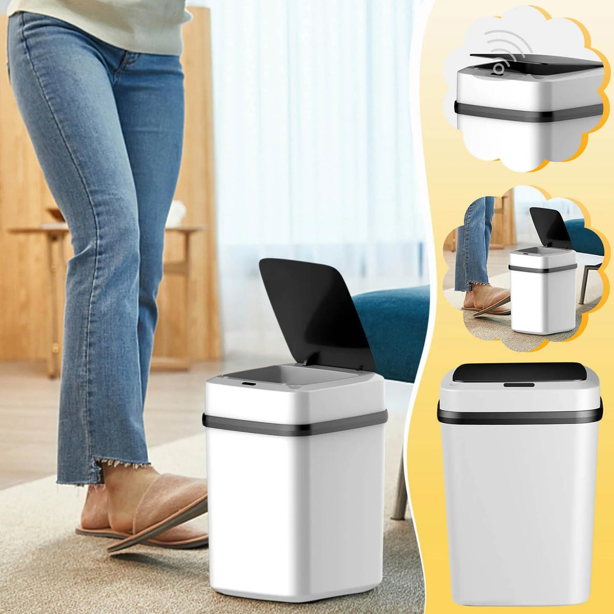 Moonval Smart Sensor Trash Can, Touchless Automatic Waste Bin for Kitchen, Bathroom & Office