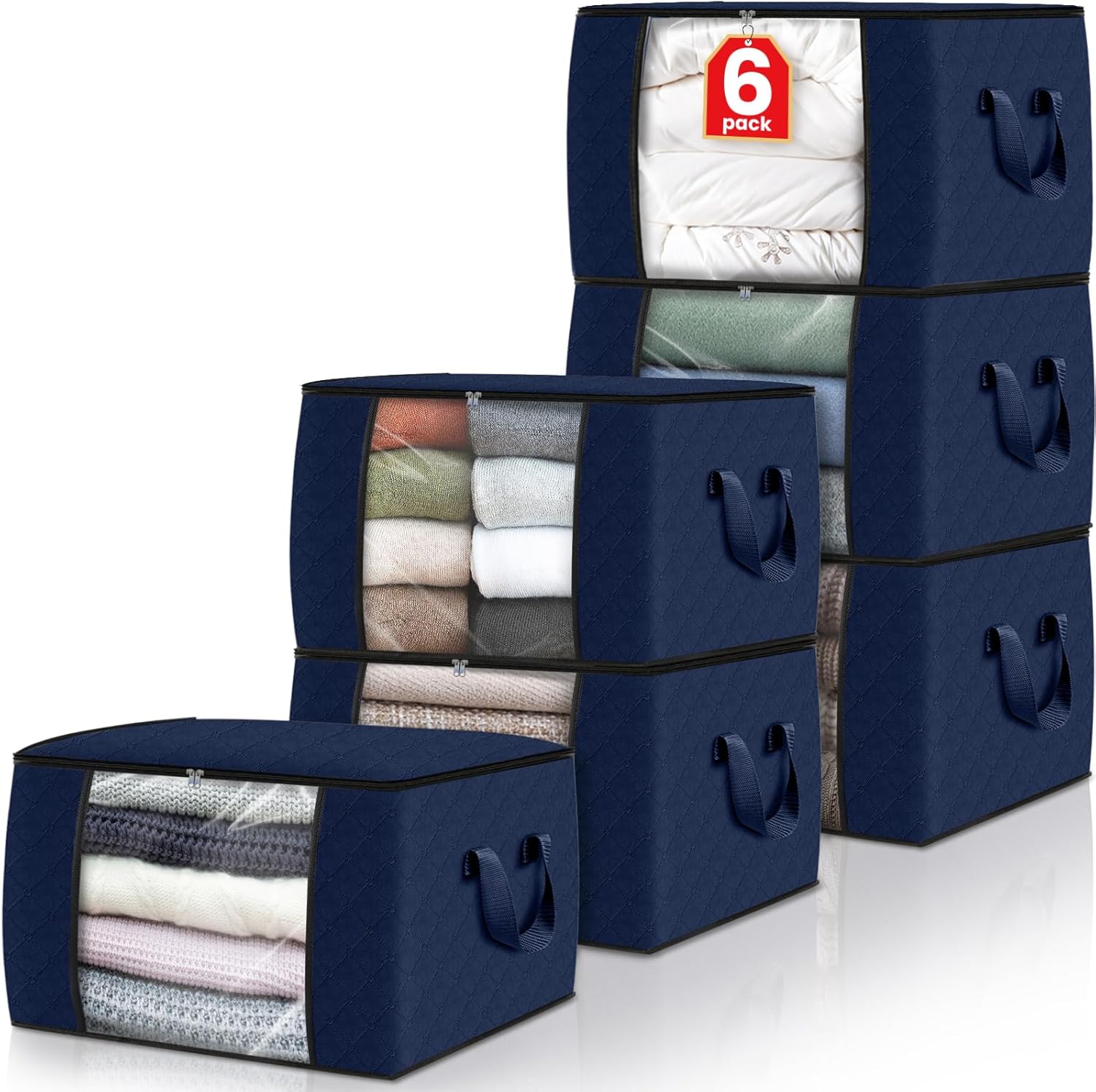 Moonval Closet Storage Bags, 3-Pack 35L Foldable Under Bed Organizers with Handles for Clothing