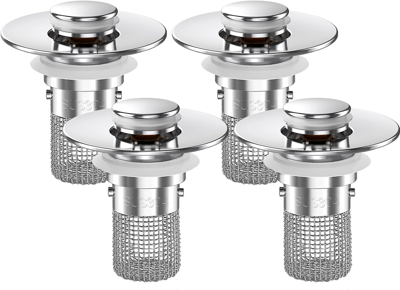 Moonval Bathroom Sink Drain Strainer, 2-Pack Pop-Up Sink Stopper with Removable Stainless Steel Hair Catcher