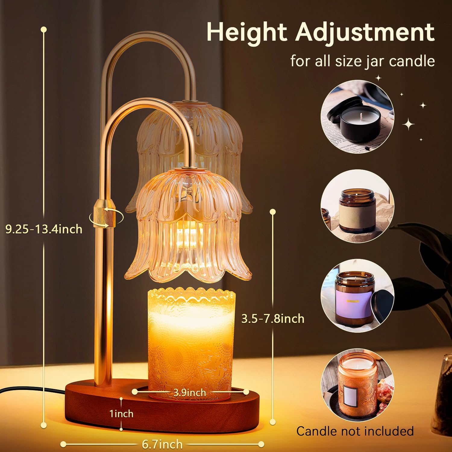Moonval Candle Warmer Lamp, Height-Adjustable Dimmable Wax Warmer with Timer for Jar Candles