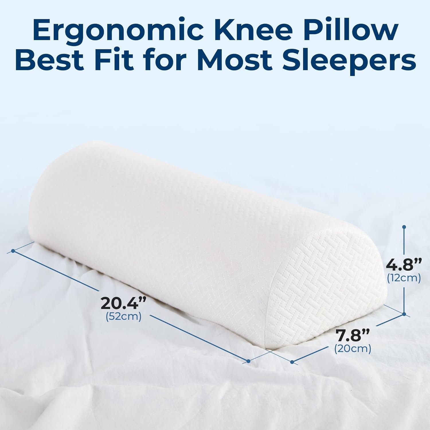 Moonval Half Moon Knee Pillow, Memory Foam Leg Bolster Pillow for Back Sleeping, White