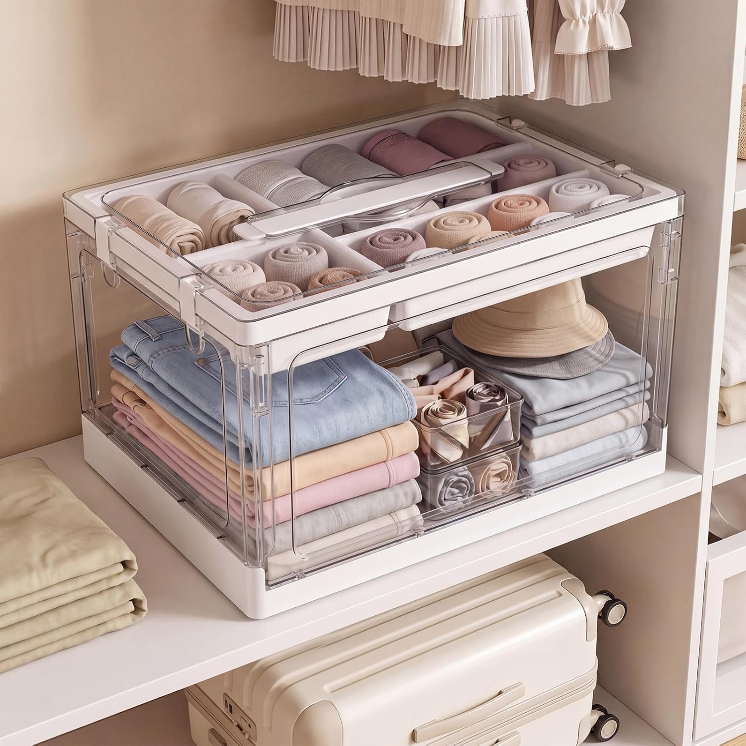 Moonval Craft Storage Box, Clear Organizer with Removable Tray & Lid for Art, Sewing & School Supplies