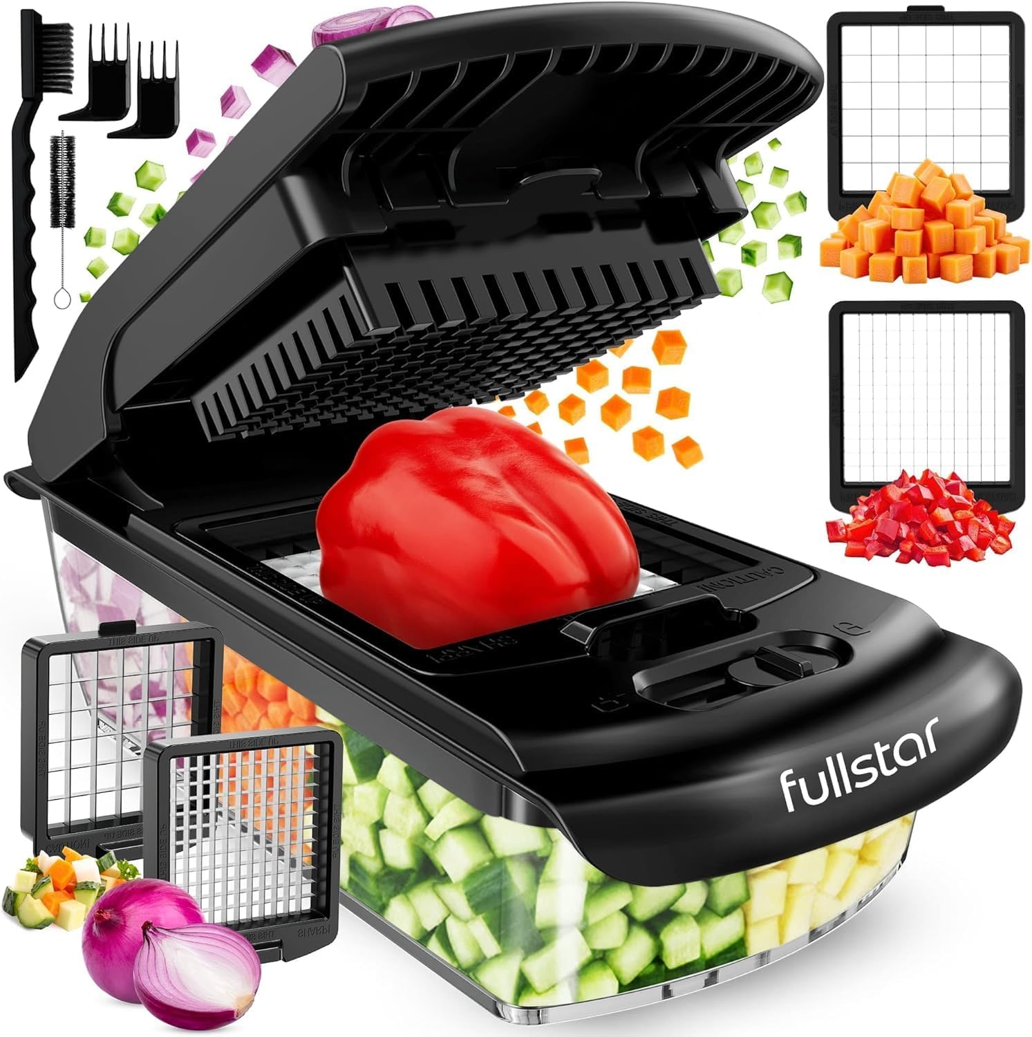 Moonval Vegetable Chopper, 4-in-1 Food Chopper & Spiralizer with Container for Kitchen Prep
