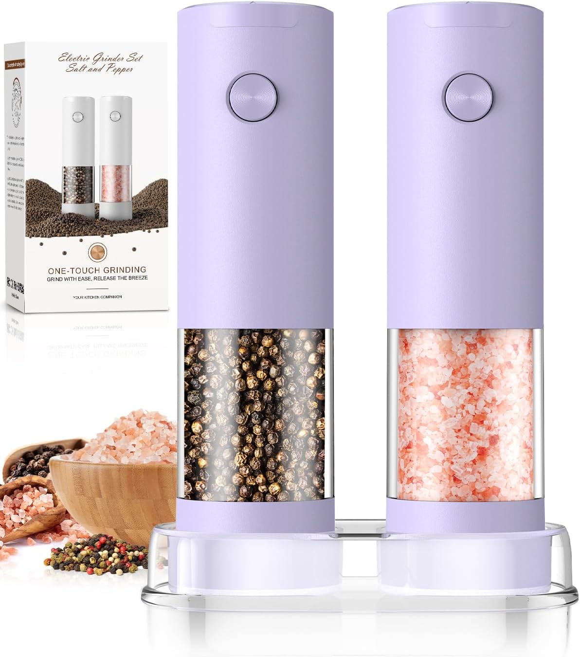 Moonval Electric Salt & Pepper Grinder Set, Automatic Battery-Operated Mills with Adjustable Coarseness