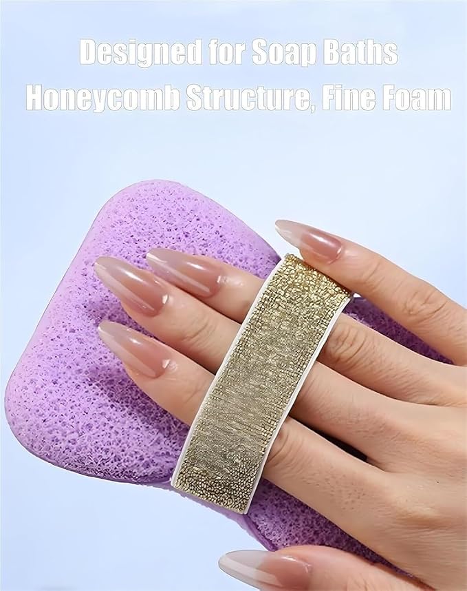 Moonval Bath Sponge Loofah, Dual-Sided Exfoliating Body Scrubber with Soap Pocket & Hand Strap