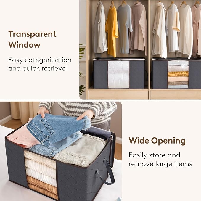 Moonval Clothes Storage Bags, Foldable Storage Bins with Clear Window & Reinforced Handles