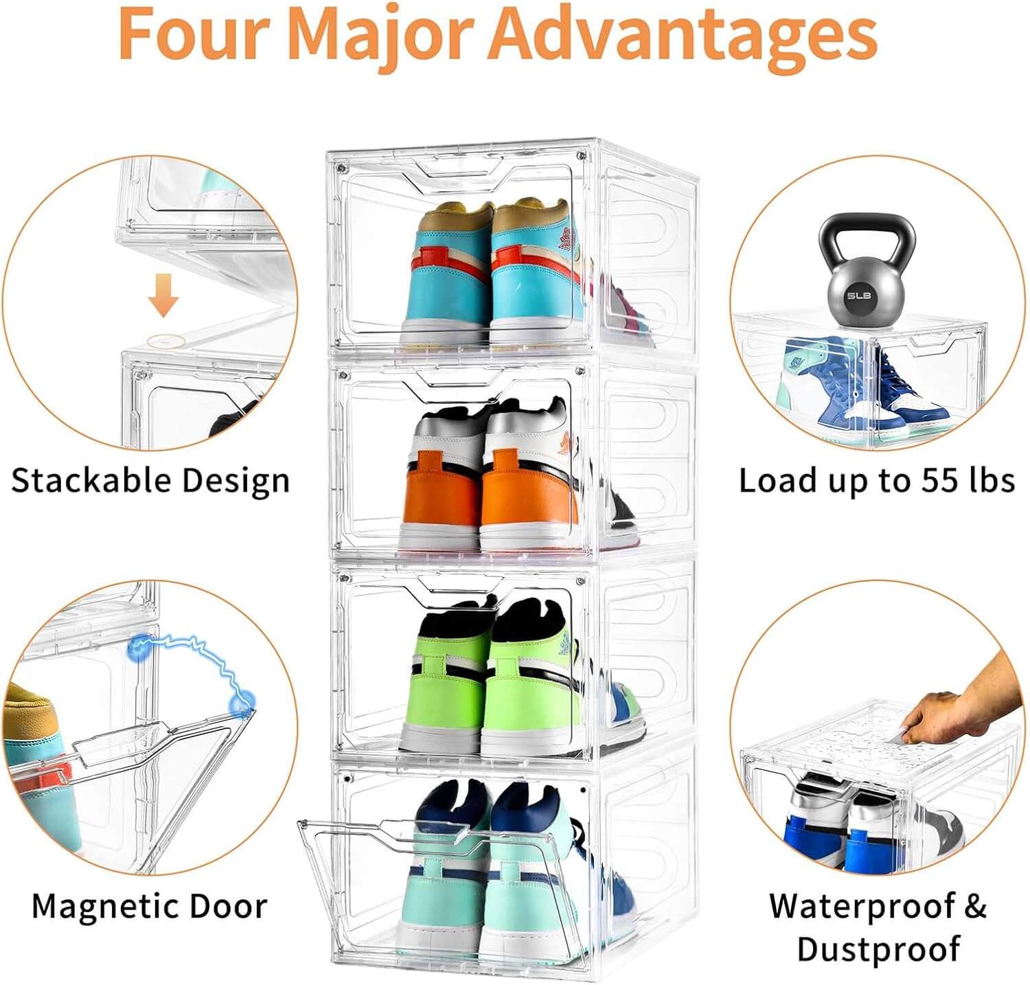 Moonval Clear Shoe Storage Boxes, 6-Pack Stackable Sneaker Organizer with Magnetic Door