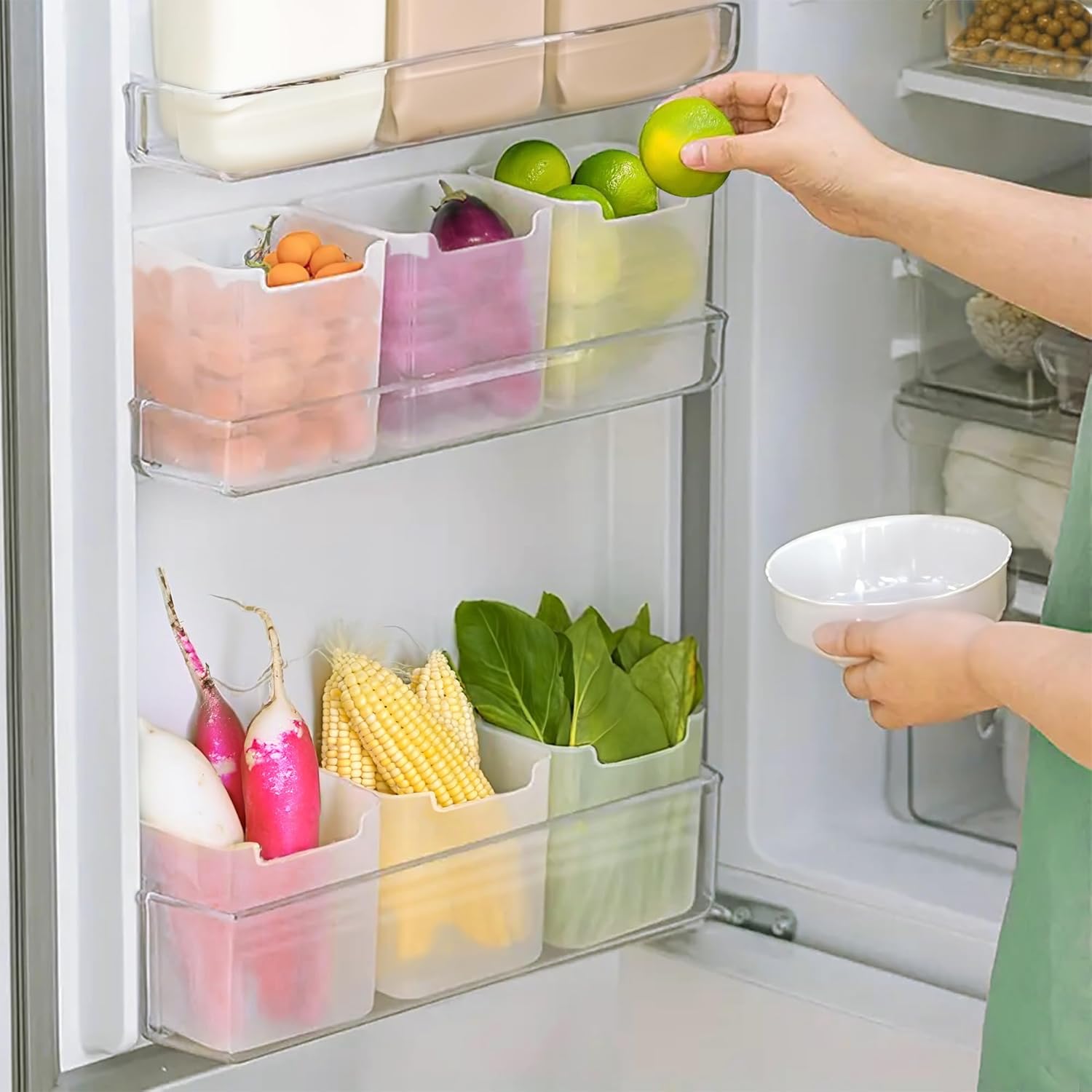 Moonval Refrigerator Organizer Bins, Open-Front Fridge & Pantry Containers, 6-Pack
