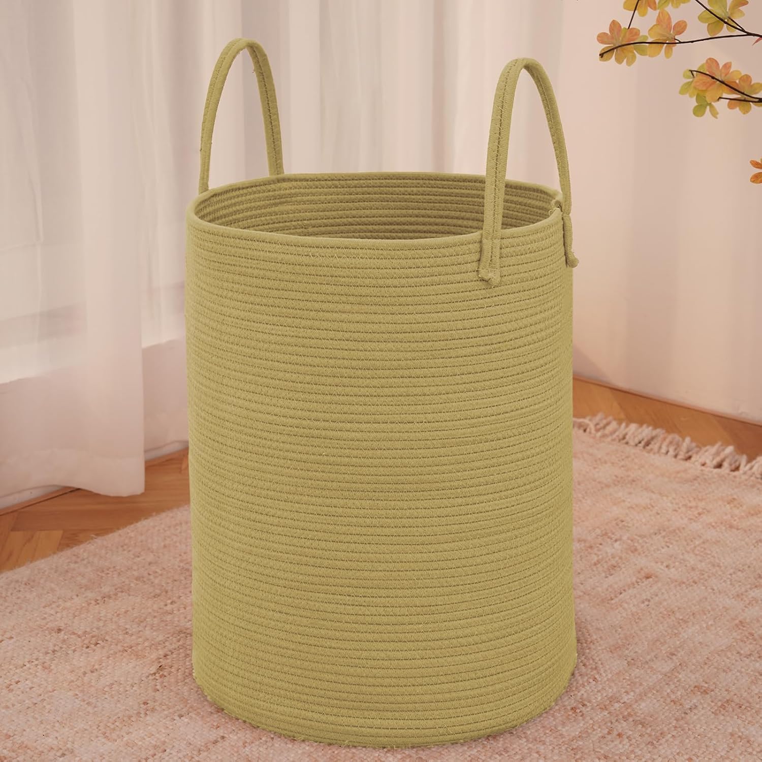 Moonval Woven Laundry Basket, 60L Cotton Rope Hamper for Clothes, Blankets & Toys