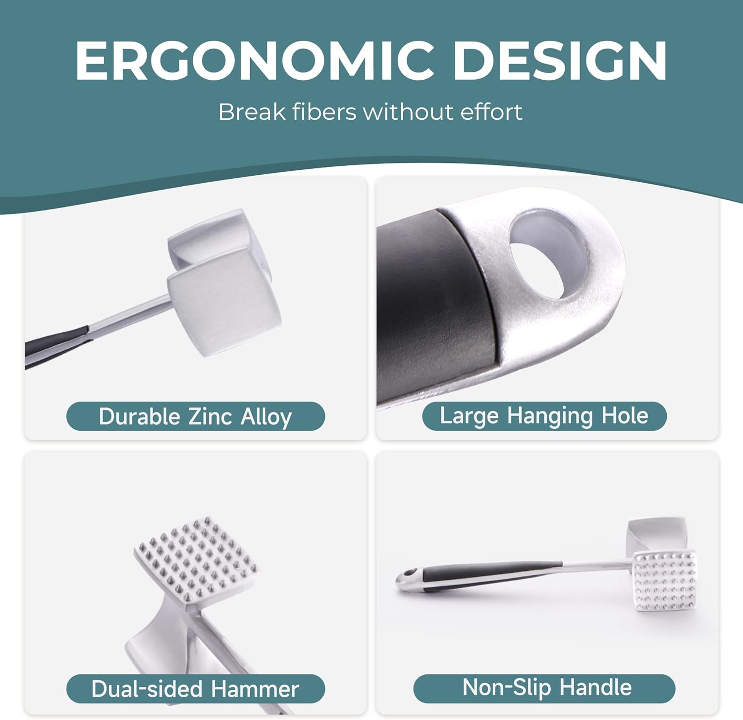 Moonval Meat Tenderizer Hammer, Dual-Sided Heavy-Duty Mallet with Comfortable Grip Handle