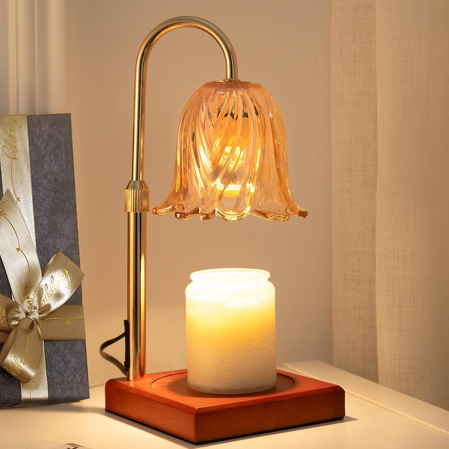 Moonval Candle Warmer Lamp, Dimmable Wax Melt Warmer with Timer & 2 Bulbs for Jar Candles
