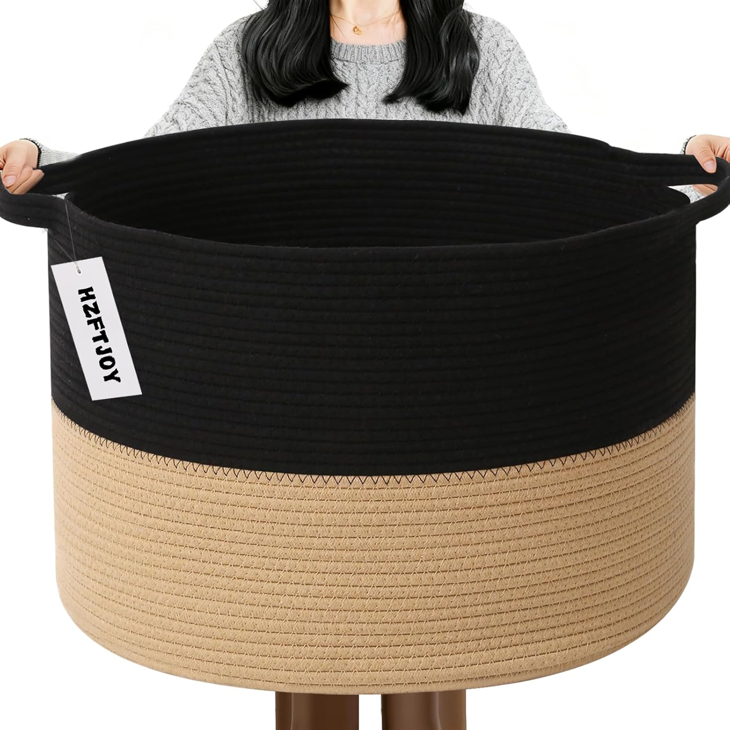 Moonval Woven Blanket Basket, Cotton Rope Storage Hamper with Handles for Laundry, Toys & Blankets