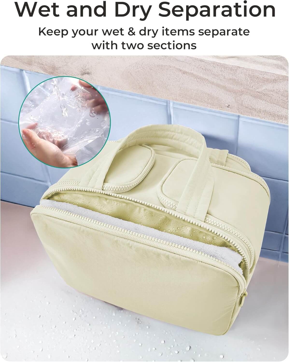 Moonval Travel Toiletry Bag, Waterproof Cosmetic Organizer with Wet Dry Compartment