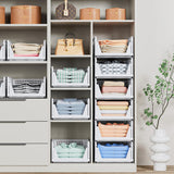 Moonval Stackable Closet Storage Baskets, 4-Pack Foldable Organizer Bins with Dividers for Clothes & Hats