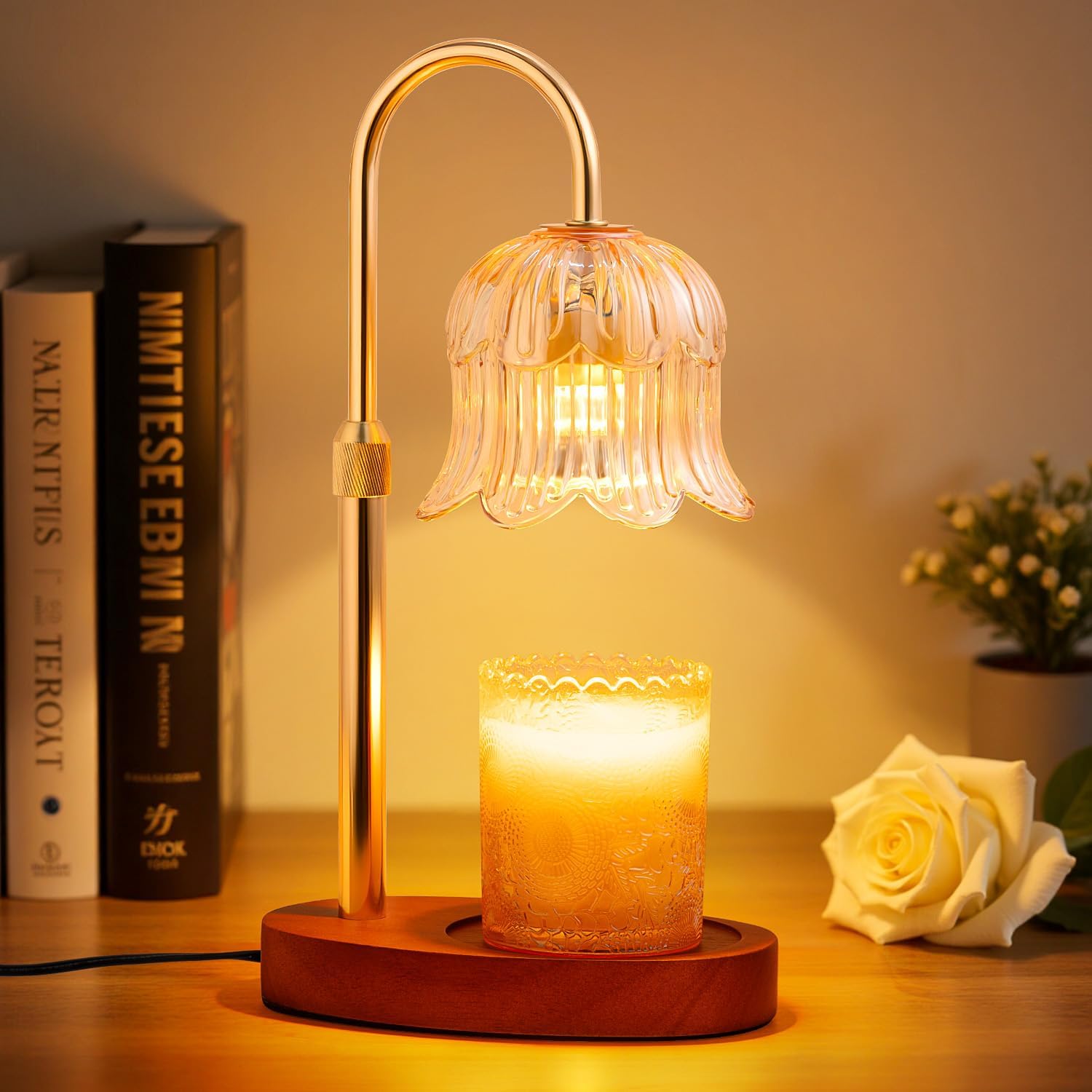 Moonval Candle Warmer Lamp, Height-Adjustable Dimmable Wax Warmer with Timer for Jar Candles