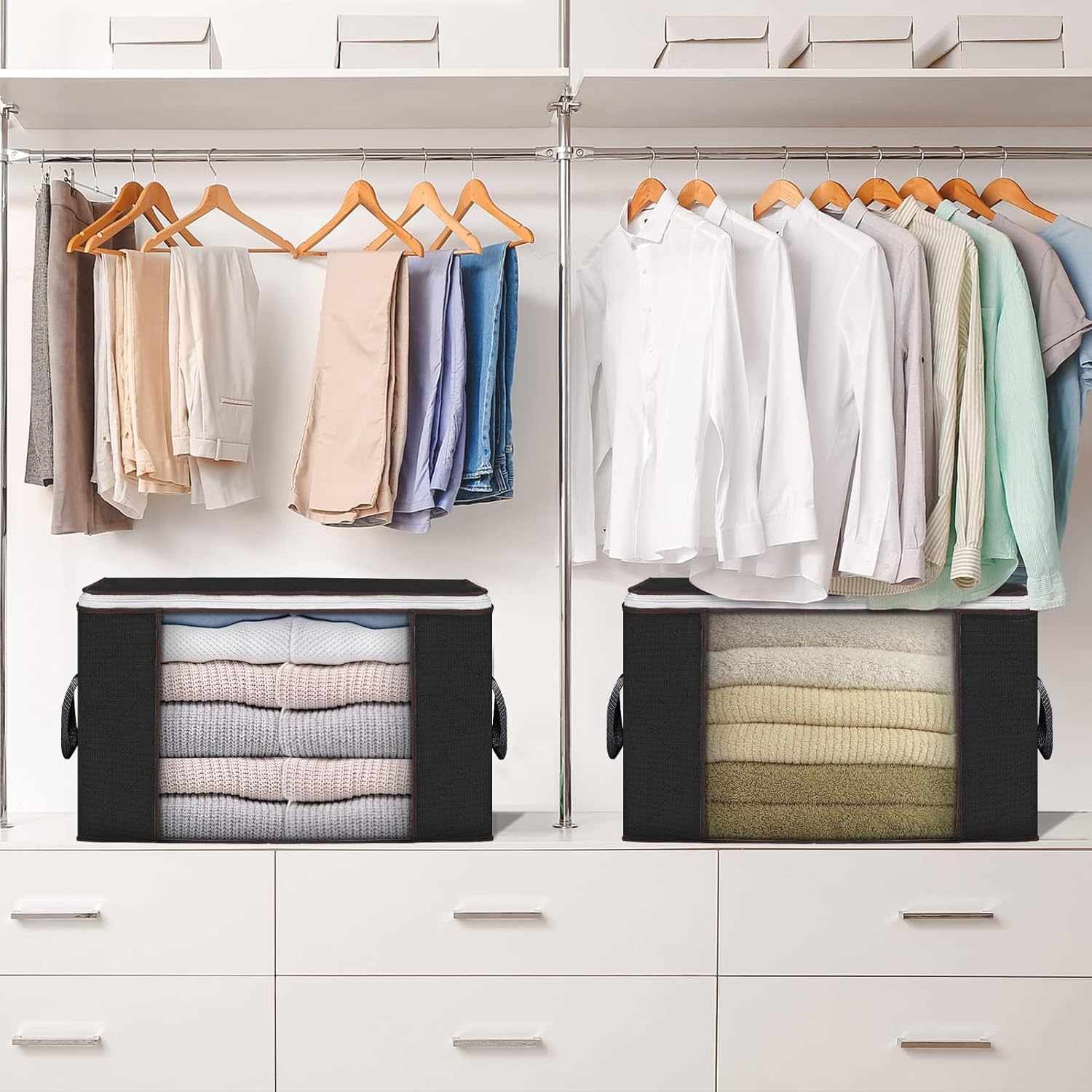 Moonval Storage Bags, Foldable Closet Organizers with Reinforced Handles for Bedding & Clothing
