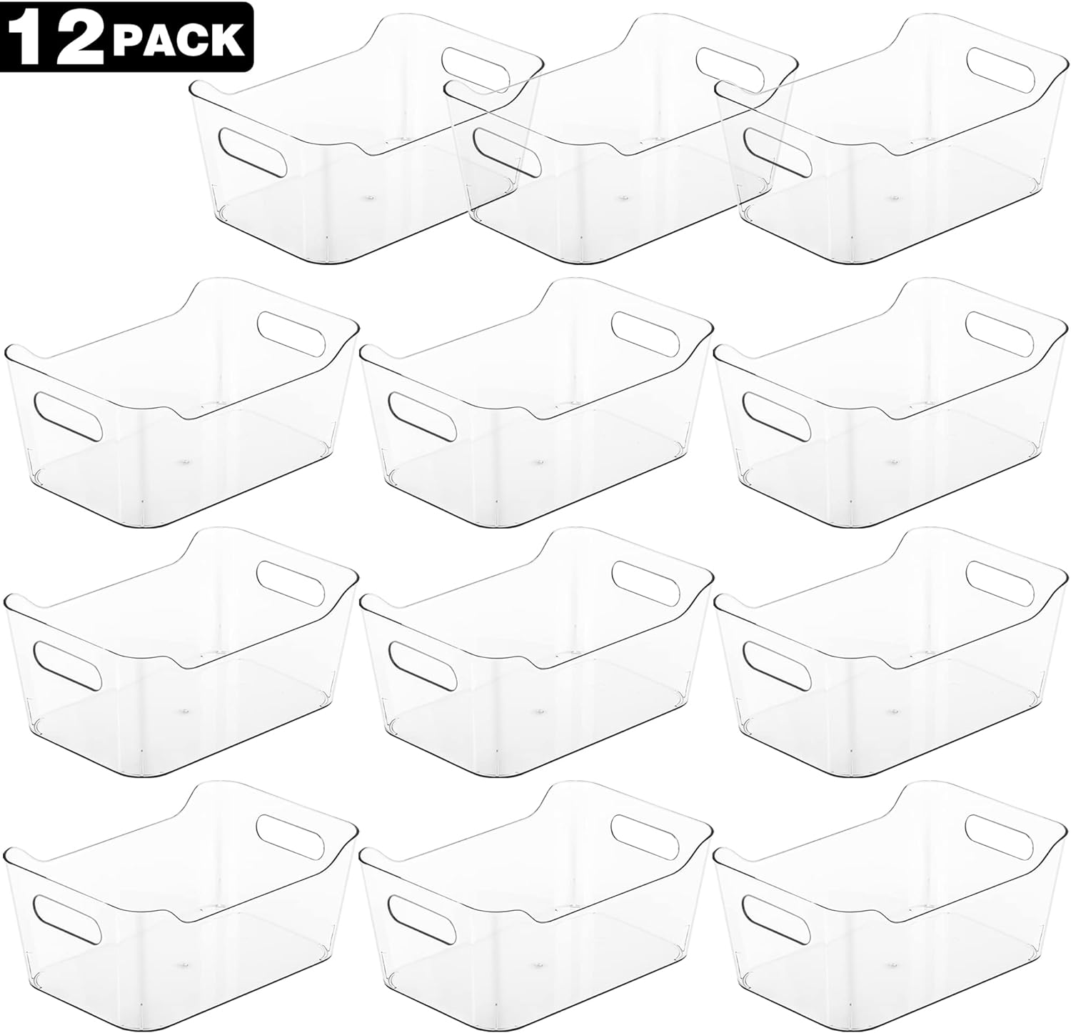 Moonval Clear Storage Bins, 12-Pack Multi-Purpose Pantry Organizers for Kitchen, Fridge & Cabinets