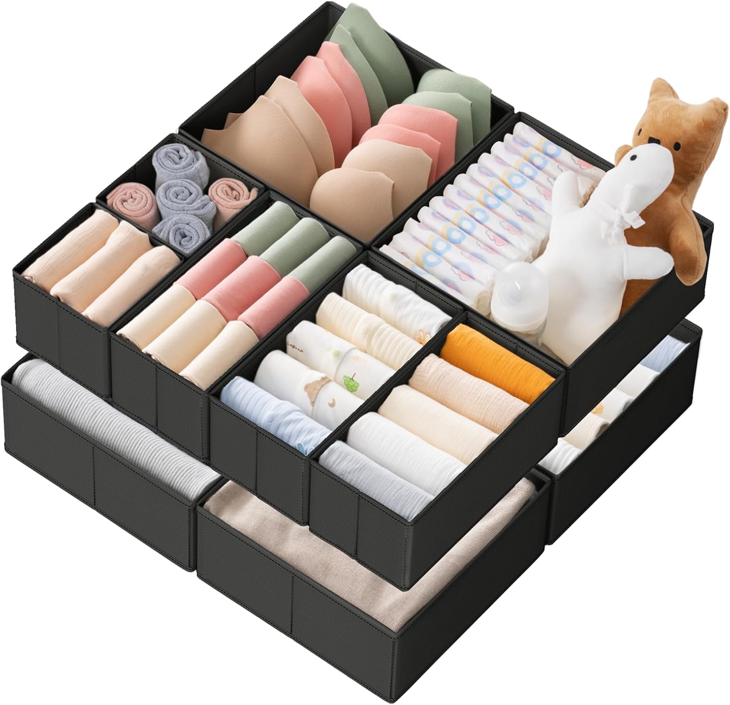 Moonval Drawer Organizer Set, 10-Pack Foldable Clothes Storage Bins for Underwear, Socks & Baby Clothes