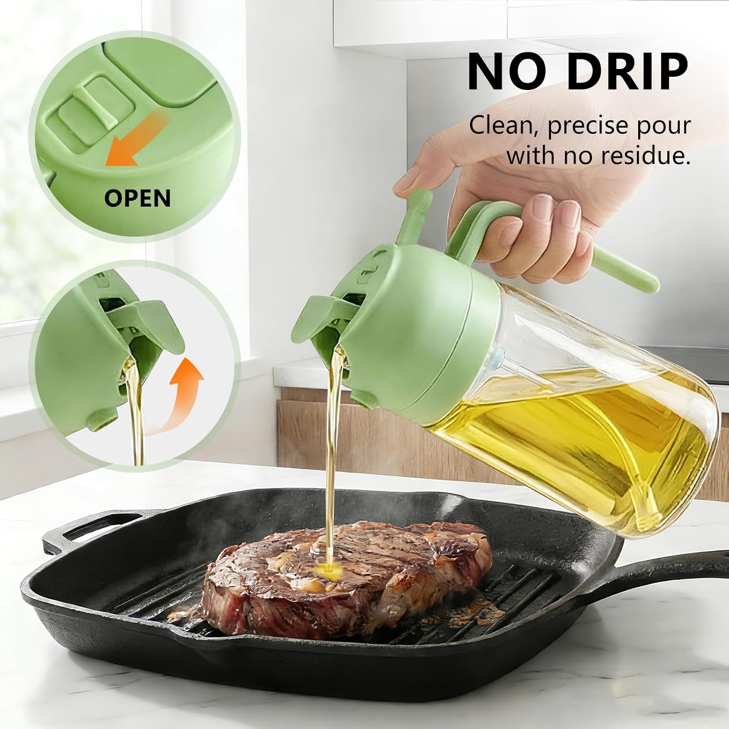 Moonval Oil Sprayer Set, 2-Pack 2-in-1 Oil Mister & Dispenser Bottles for Cooking, Air Fryer & BBQ