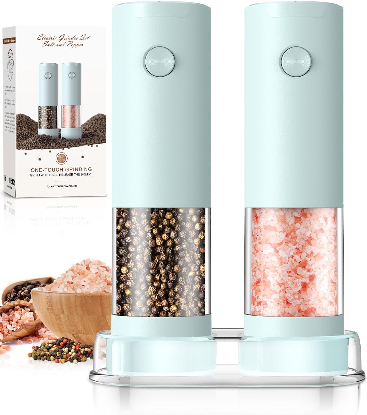 Moonval Electric Salt & Pepper Grinder Set, Automatic Battery-Operated Mills with Adjustable Coarseness