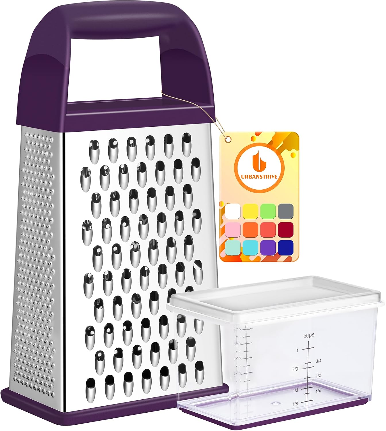 Moonval Cheese Grater, Stainless Steel Box Grater with Container for Cheese, Vegetables & Zesting