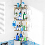 Moonval Corner Shower Caddy, 4-Tier Adjustable Rustproof Tension Pole Organizer with Towel Bar