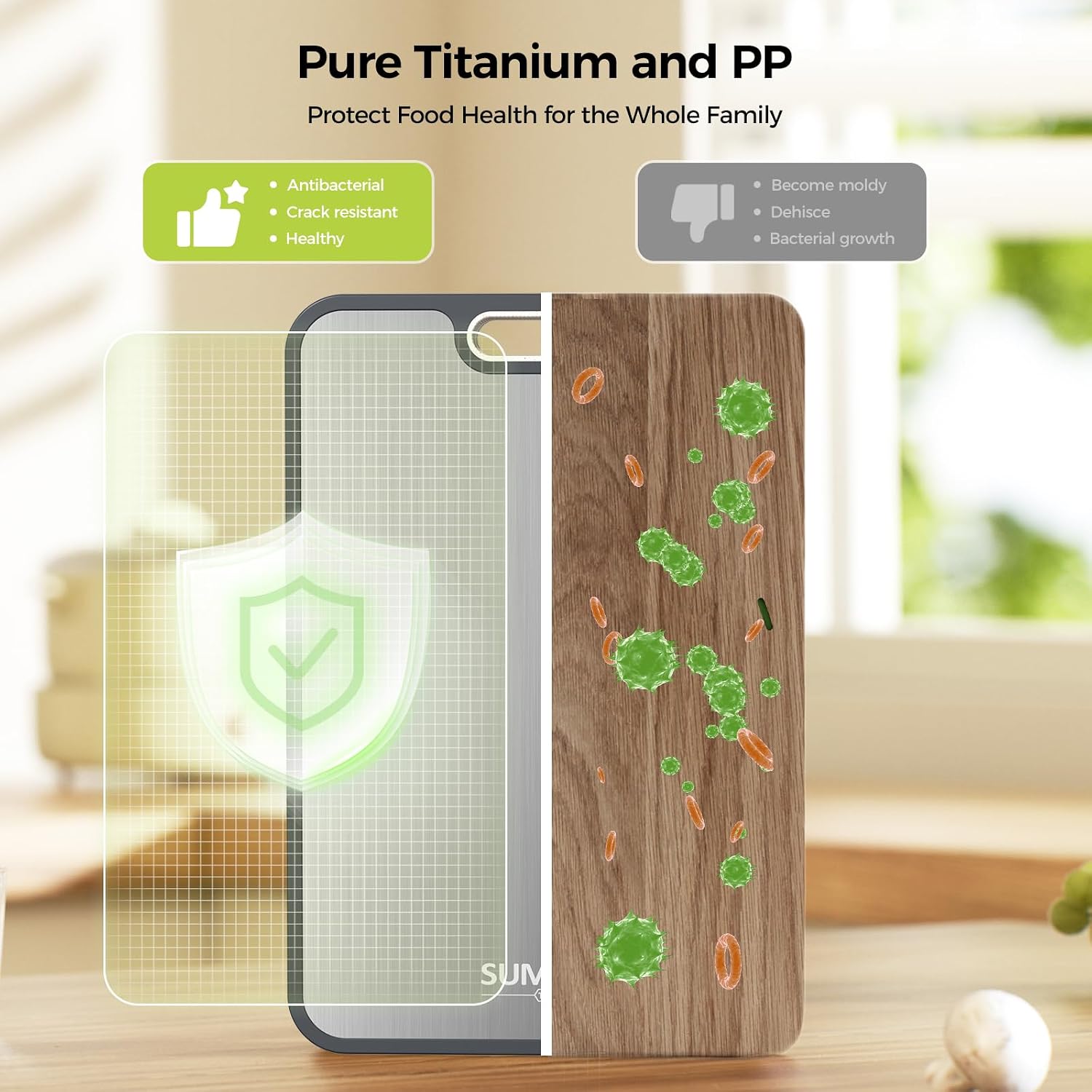 Moonval Titanium Cutting Board, Double-Sided Food-Grade Titanium & PP Chopping Board