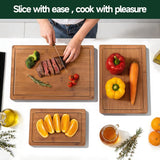 Moonval Bamboo Cutting Board Set, 3-Piece Carbonized Wood Chopping Boards with Juice Grooves