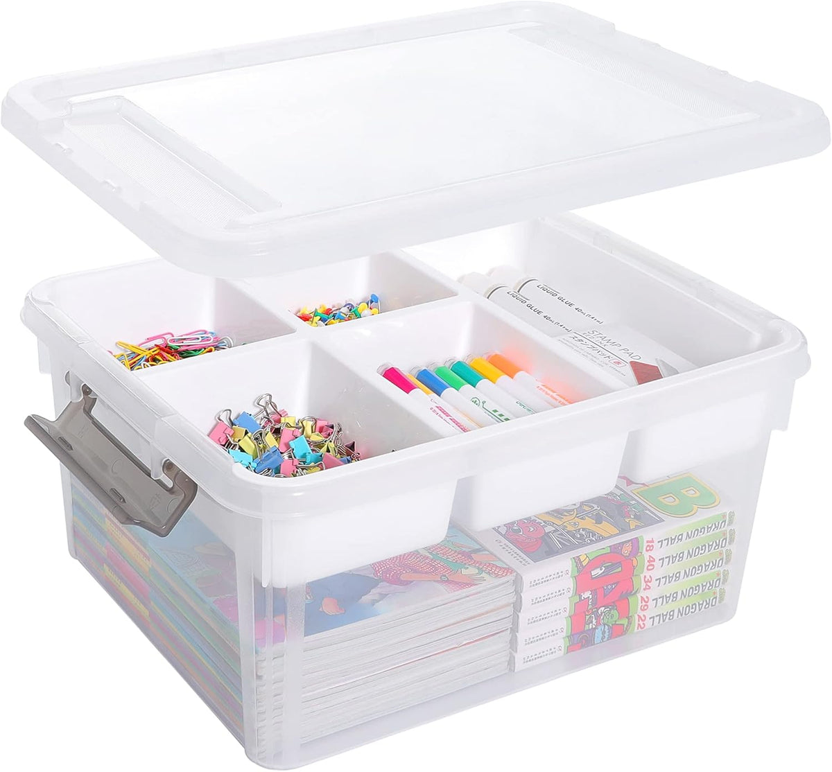 Moonval Craft Storage Box, Clear Organizer with Removable Tray for Art & Sewing Supplies