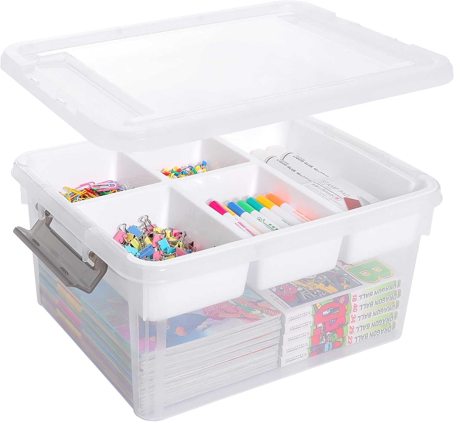Moonval Craft Storage Box, Clear Organizer with Removable Tray for Art & Sewing Supplies