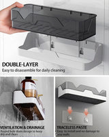 Moonval Adhesive Organizer Shelves, Bathroom & Kitchen Wall Storage with Hooks, 2-Pack