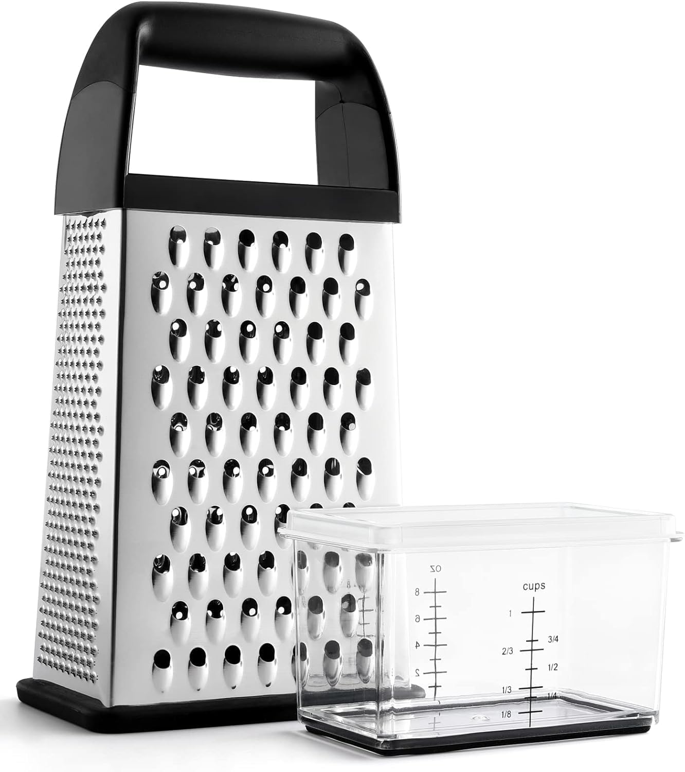 Moonval Cheese Grater, Stainless Steel Box Grater with Container for Cheese, Vegetables & Zesting