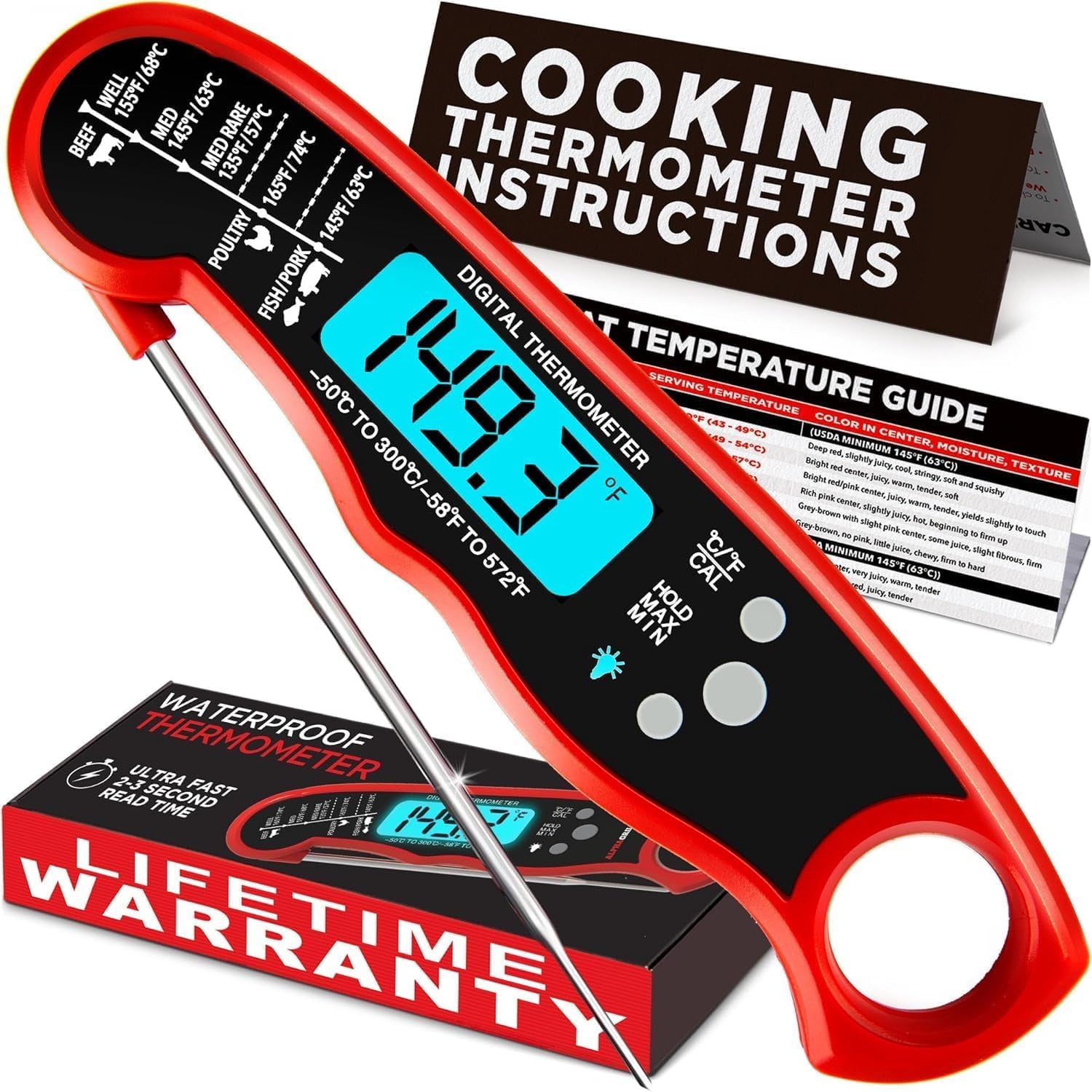 Moonval Digital Meat Thermometer, Instant Read Food Thermometer for Cooking, Grilling & BBQ