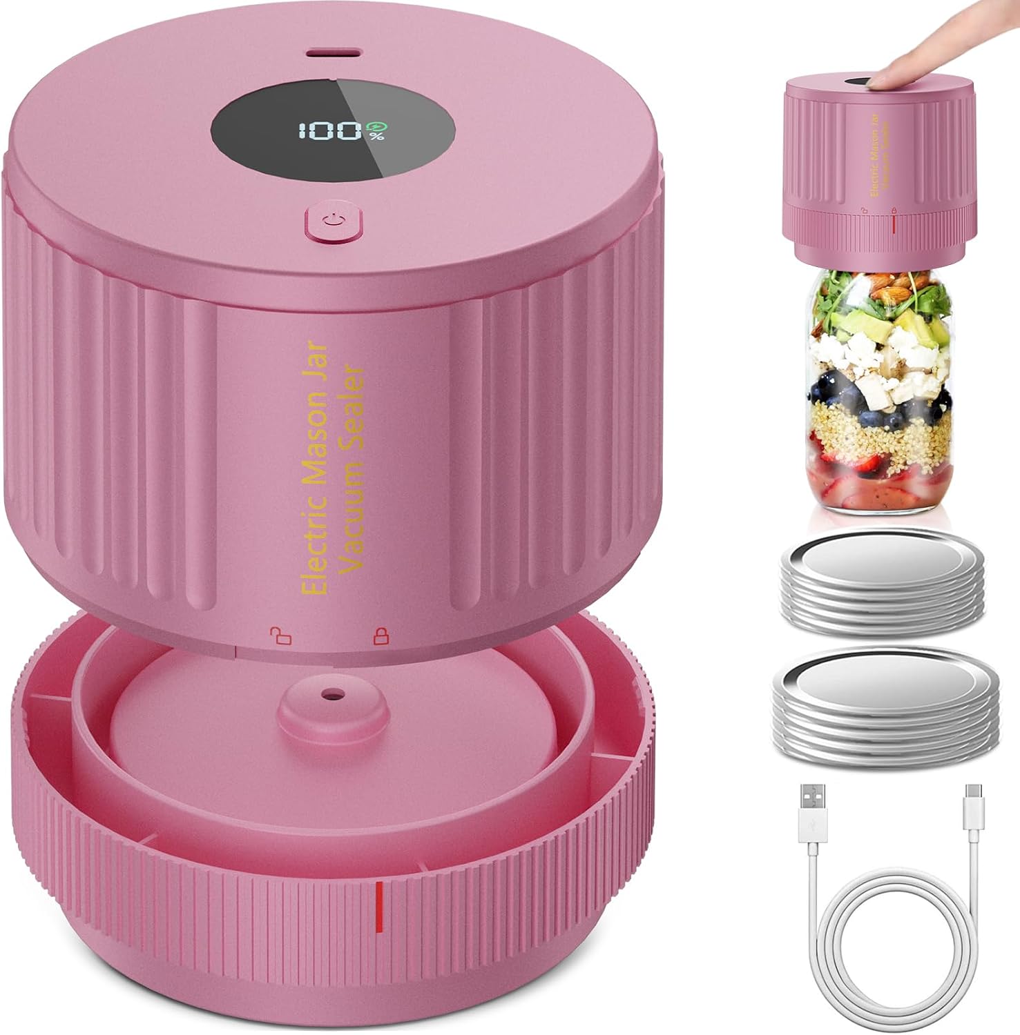 Moonval Electric Mason Jar Vacuum Sealer Kit, Food Saver for Wide & Regular Mouth Mason Jars