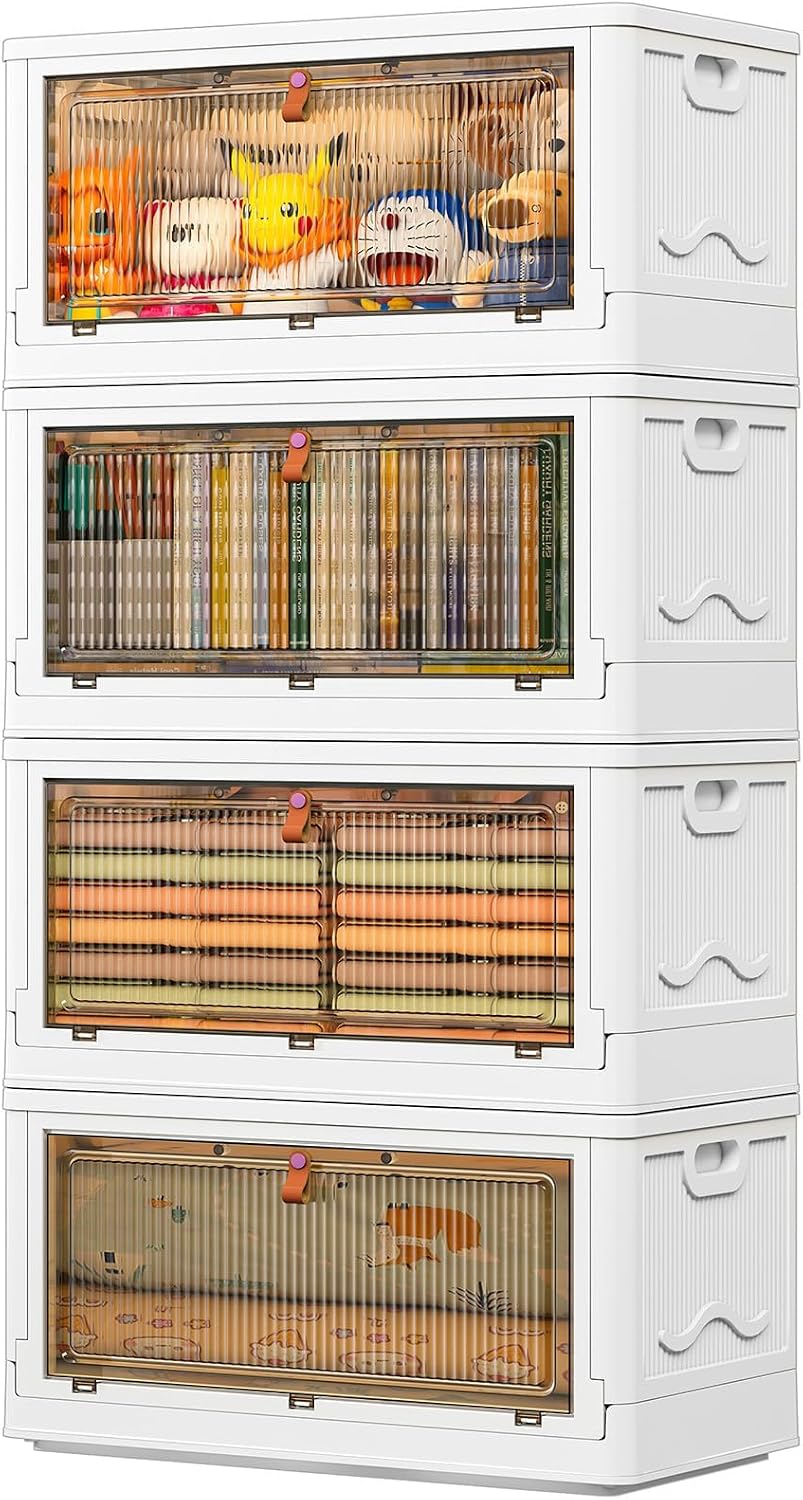 Moonval Stackable Storage Bins, Foldable Containers with Lids & Wheels