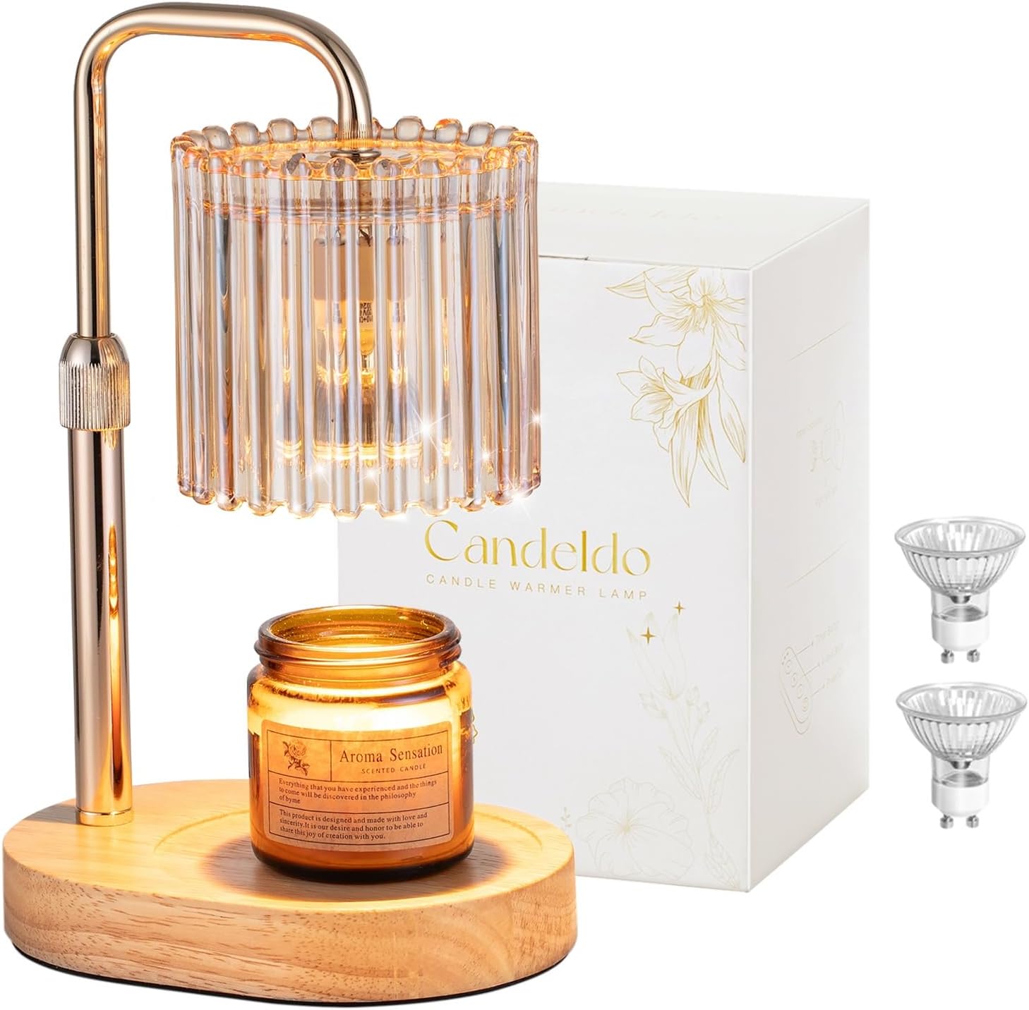 Moonval Candle Warmer Lamp, Height-Adjustable Dimmable Wax Warmer with Timer & 2 Bulbs