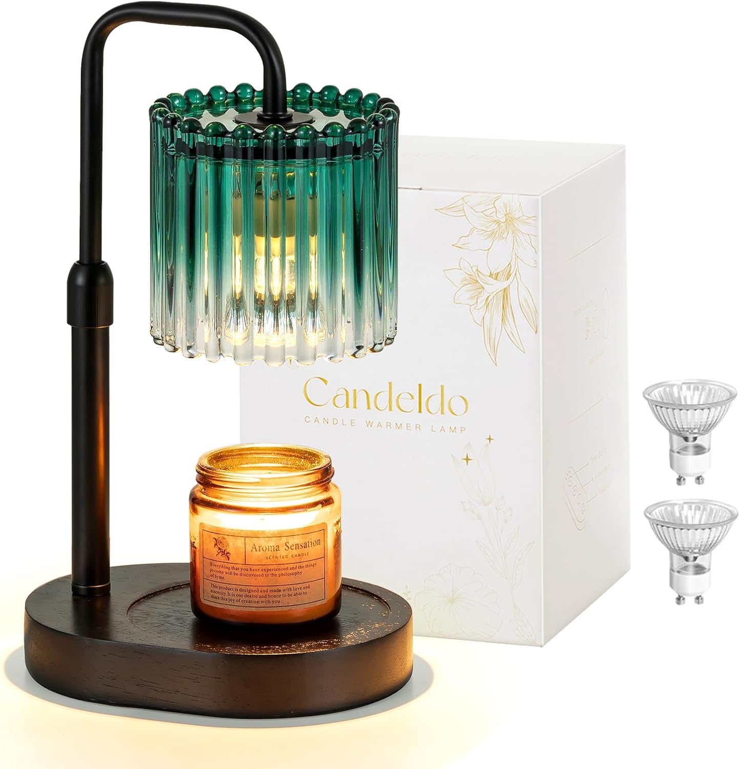 Moonval Candle Warmer Lamp, Height-Adjustable Dimmable Wax Warmer with Timer & 2 Bulbs