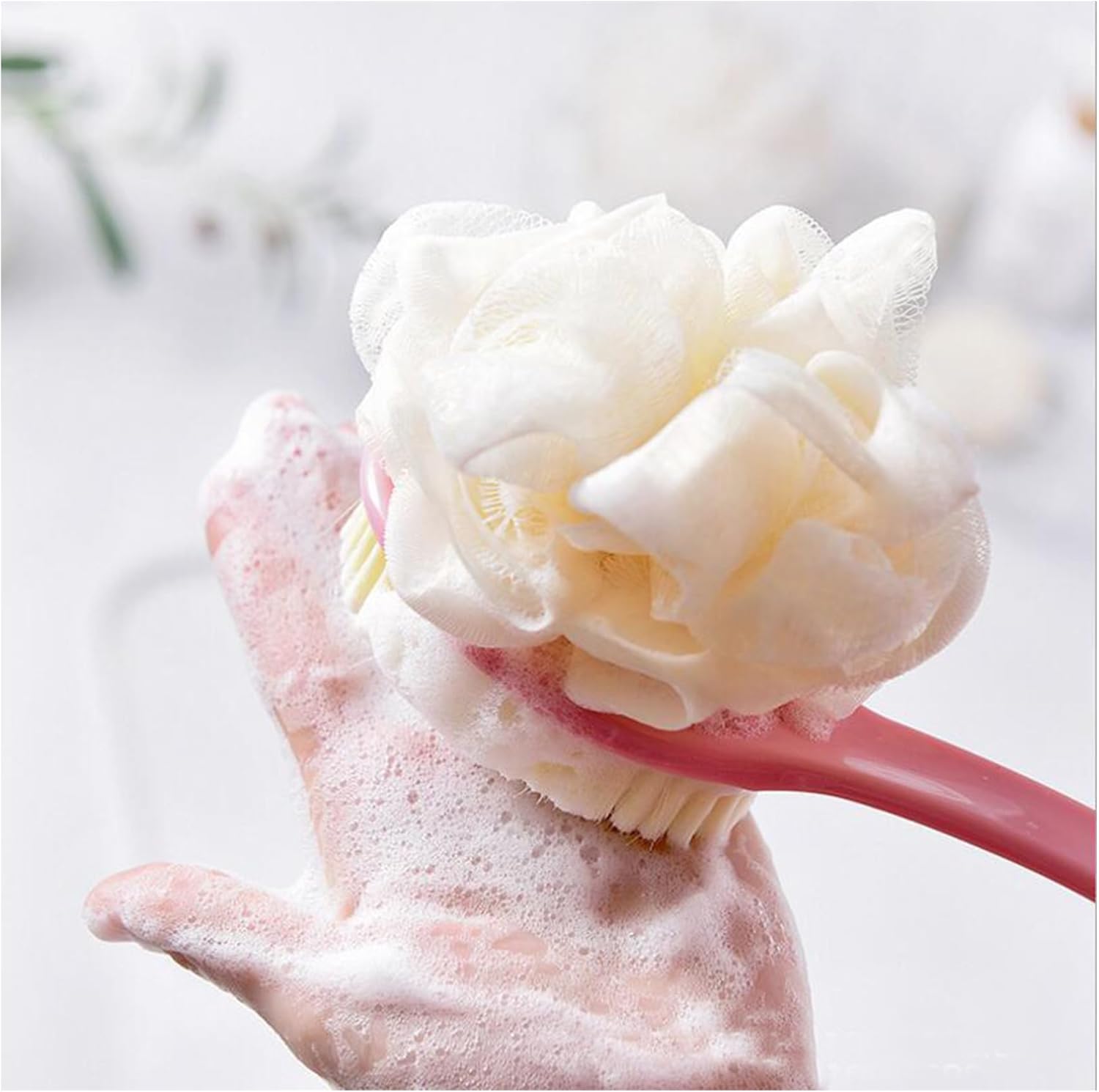 Moonval 2-in-1 Loofah Brush, Long Handle Bath Brush & Exfoliating Shower Scrubber