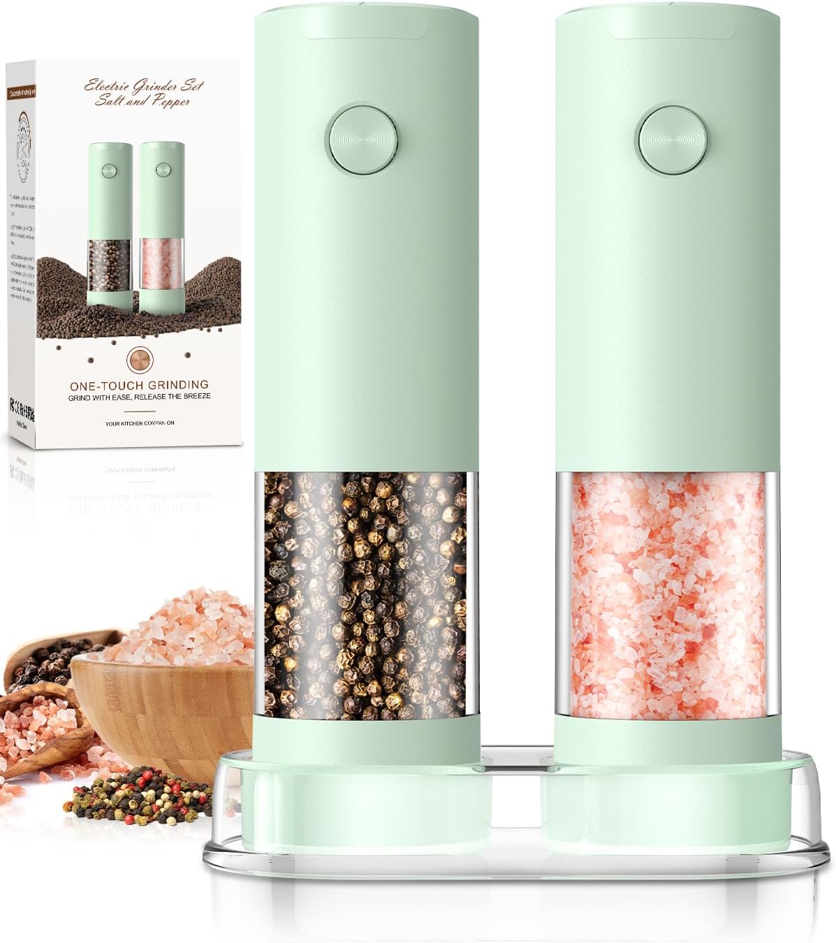 Moonval Electric Salt & Pepper Grinder Set, Automatic Battery-Operated Mills with Adjustable Coarseness