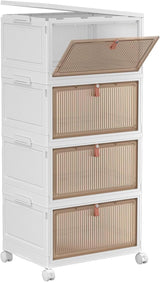 Moonval Stackable Storage Bins, Foldable Containers with Lids & Wheels
